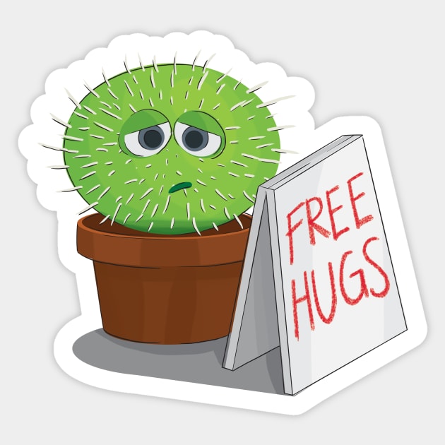 Sad Free Hugs Cactus Cute and Silly Sticker by polliadesign